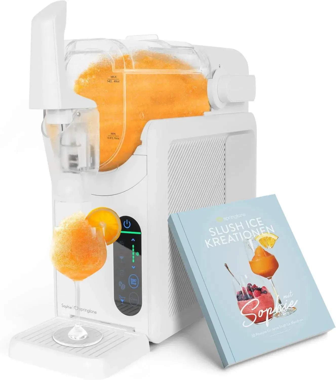 Springlane 2L Slush-Maschine, vielseitig für Slushies, Cocktails & mehr, mit Rezeptbuch, einstellbar & selbstreinigend - Weiß
